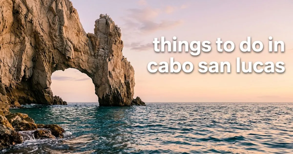 A panga-eye view of El Arco at golden hour, highlighting the best things to do in Cabo San Lucas.