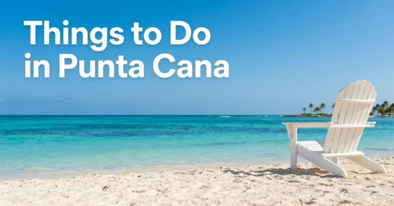 A pristine, empty stretch of Bavaro Beach with turquoise water and a white chair, highlighting the best things to do in Punta Cana.