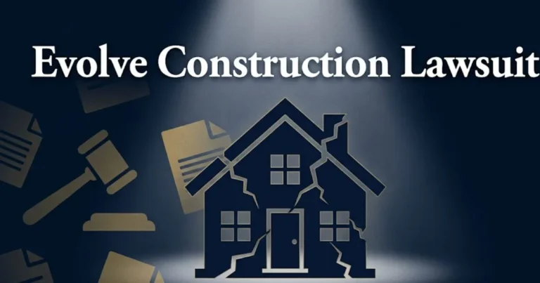 Evolve construction lawsuit 2026 guide with legal symbols and cracked home silhouette
