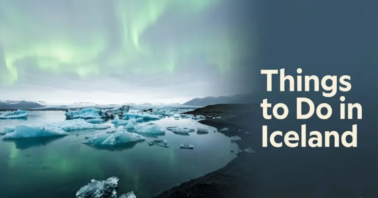 Jokulsarlon glacier lagoon with Northern Lights in Iceland, illustrating the best things to do in Iceland travel guide.