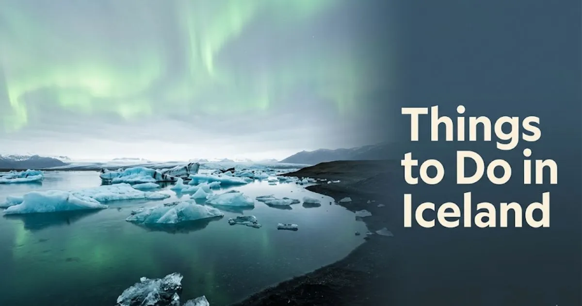 Jokulsarlon glacier lagoon with Northern Lights in Iceland, illustrating the best things to do in Iceland travel guide.