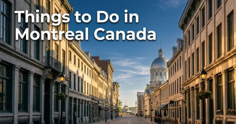 Saint-Paul Street in Old Montreal at golden hour with cobblestone street and historic limestone buildings, highlighting things to do in Montreal Canada.