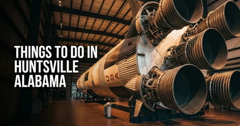 Saturn V rocket exhibit inside the U.S. Space & Rocket Center, highlighting top things to do in Huntsville Alabama.