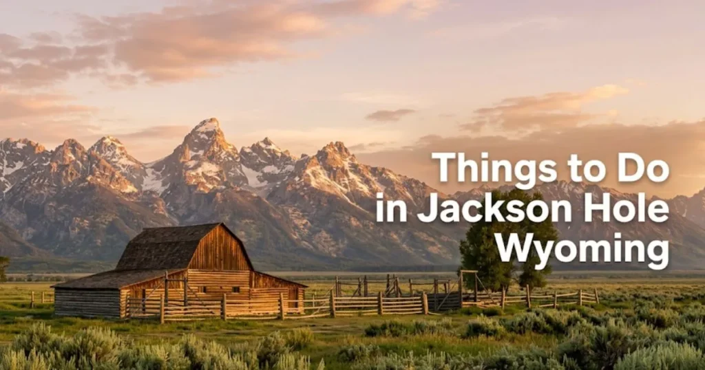 Sunrise at the historic Moulton Barns in Grand Teton National Park, showcasing essential things to do in Jackson Hole Wyoming.