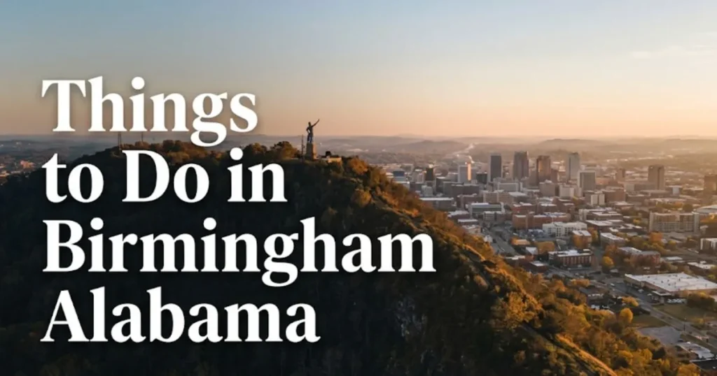 Things to Do in Birmingham Alabama golden-hour view of downtown Birmingham skyline from Red Mountain ridge