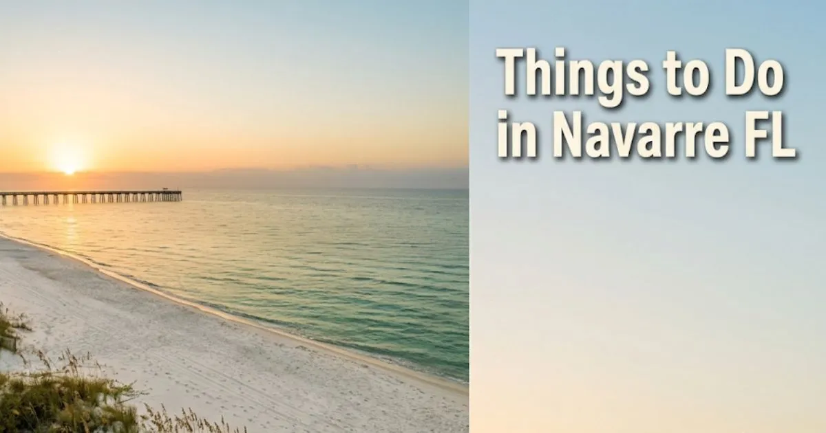 Things to do in Navarre FL, Navarre Beach pier and Gulf of Mexico sugar-white sand at golden hour sunrise, Florida Panhandle