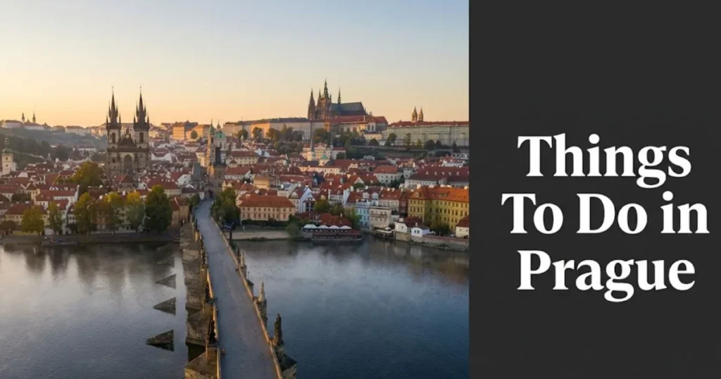 Things to do in Prague dawn view of Charles Bridge and Old Town spires along the Vltava River