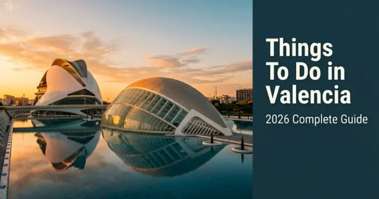 Things to do in Valencia Spain guide hero image showing City of Arts and Sciences at golden hour reflected in water