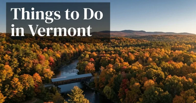 Vermont covered bridge surrounded by fall foliage, featured in guide to things to do in Vermont