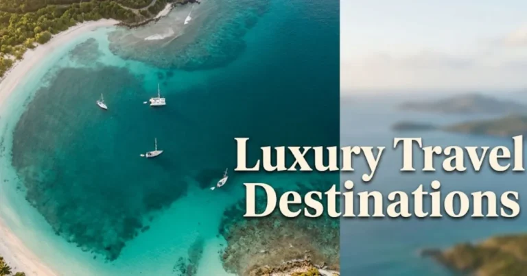 Aerial view of a turquoise Caribbean bay representing top luxury travel destinations for 2026 travelers.