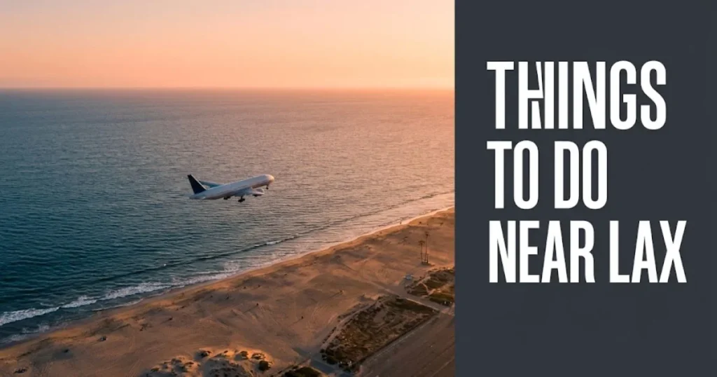 Dockweiler State Beach at golden hour near Los Angeles International Airport with jet on approach, things to do near LAX guide