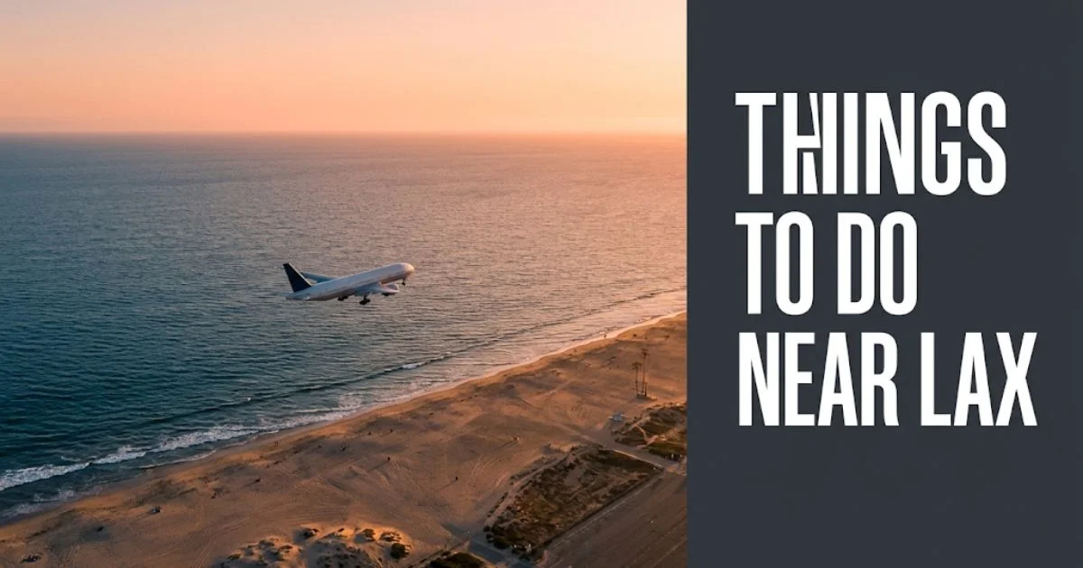 Dockweiler State Beach at golden hour near Los Angeles International Airport with jet on approach, things to do near LAX guide