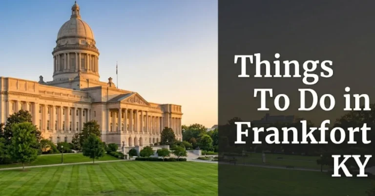 Kentucky State Capitol building at golden hour in Frankfort KY, editorial travel guide hero image for things to do in Frankfort KY