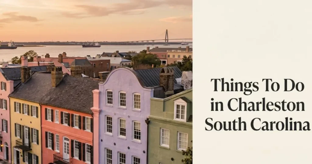 Things to do in Charleston South Carolina — Rainbow Row pastel townhouses on East Bay Street at golden hour, Charleston travel guide 2026