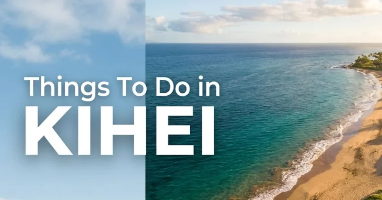 Things to do in Kihei Maui aerial view of South Maui coastline with turquoise water and golden sand beach at sunrise